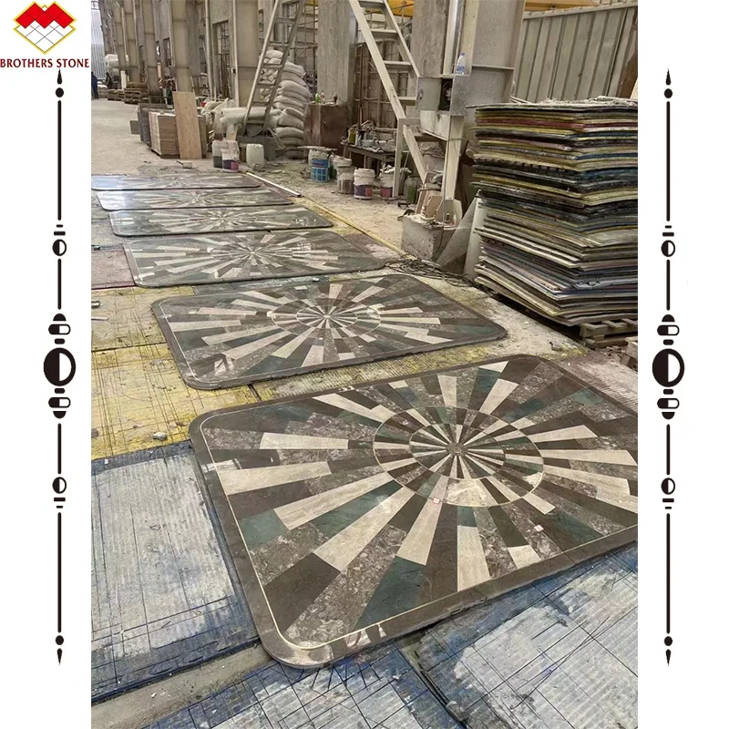 Customized design irregular waterjet marble mosaic tile  flower pattern granite stone mosaic waterjet