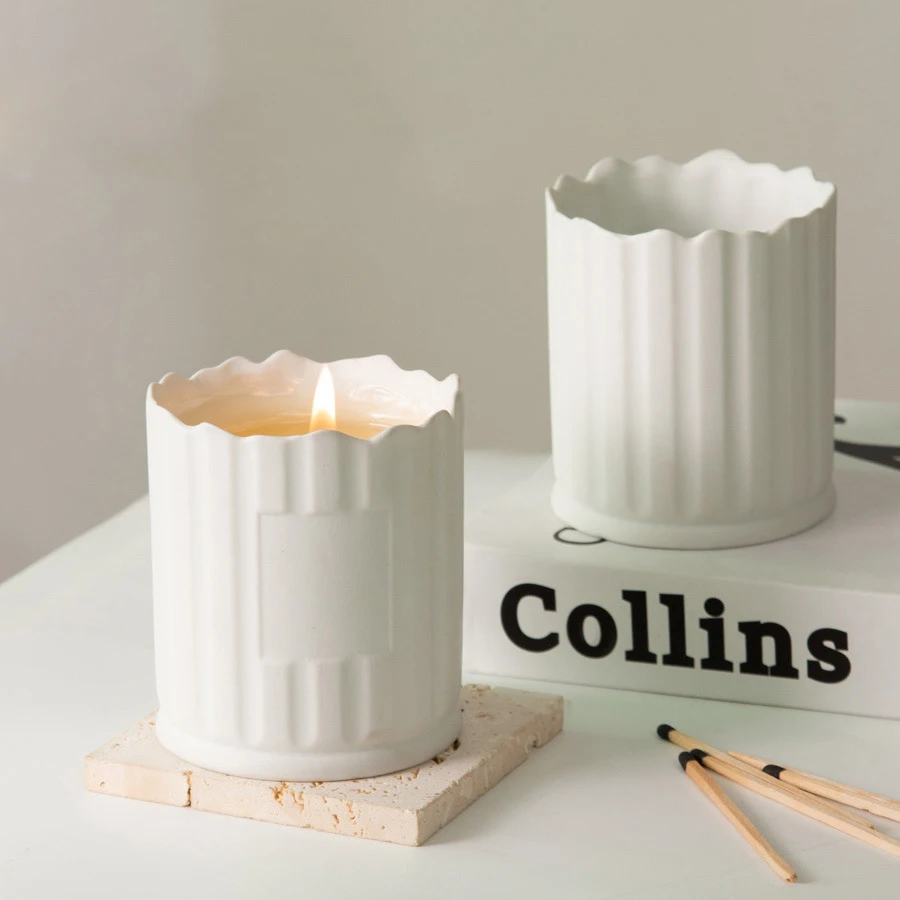 Luxury INS pure white powder fired ceramic candle jar Aromatherapy jar