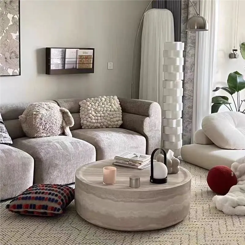 HZX Minimalist Style Wabi-Sabi round Coffee Table Artificial Stone with Household Likeness Inspired by Marble Travertine