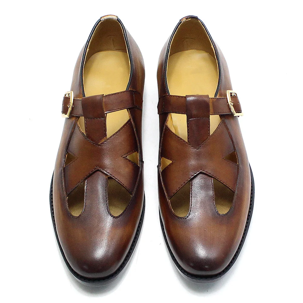 Breathable Soft Cow Leather Casual Shoes for Men Summer Buckle Strap Male Sandals Comfortable Outdoor Handmade Casual Shoes