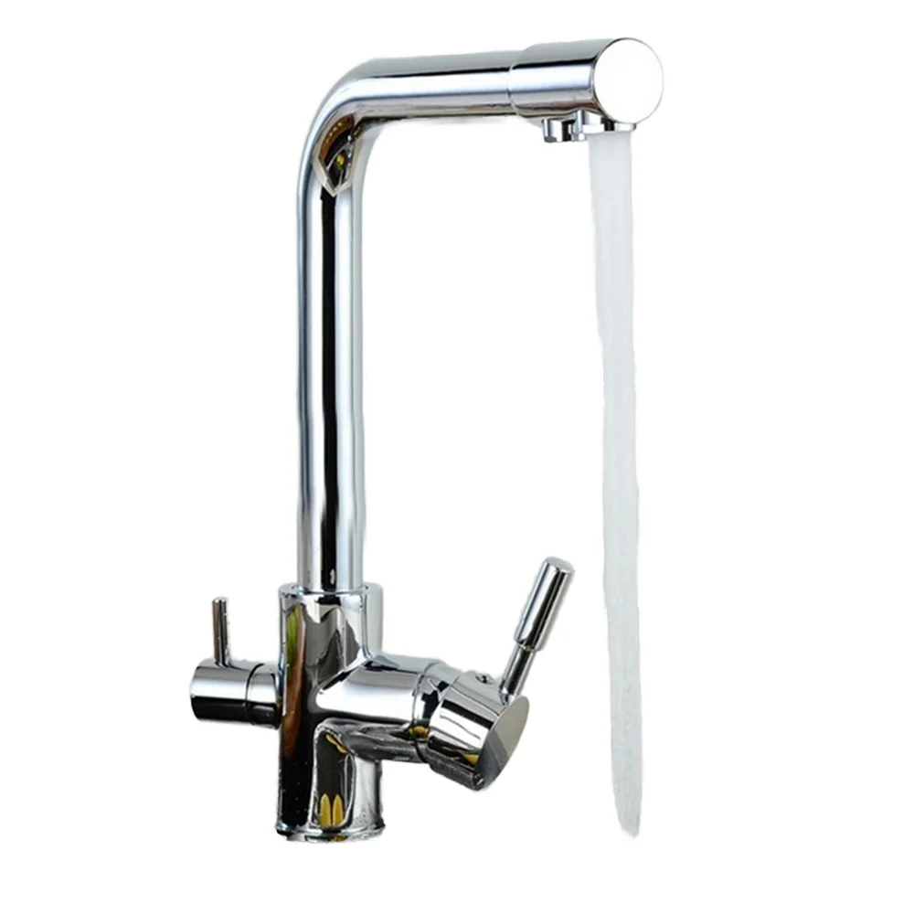 Dropshipping Modern 3 way two handle Hot and Cold Water Kitchen Tap Mixer faucet with drinking faucet