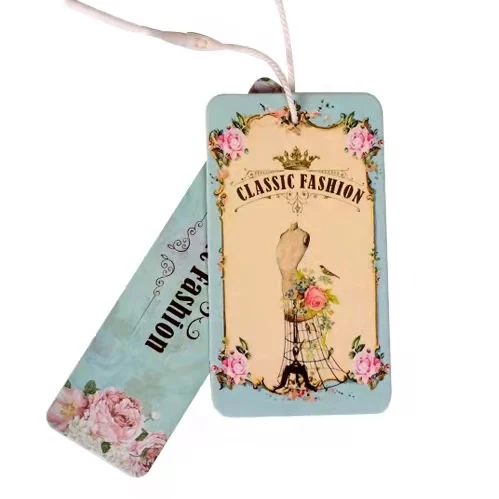 
Cheap Custom Design Printing Name Logo Paper Garment Hangtag Labels Clothing Hang Tags with String 
