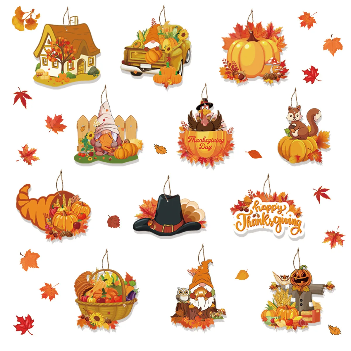 Wowei Autumn Thanksgiving Gift Fall Hanging Turkey Pumpkin Paper Pendant Tags Hangtag for Tree