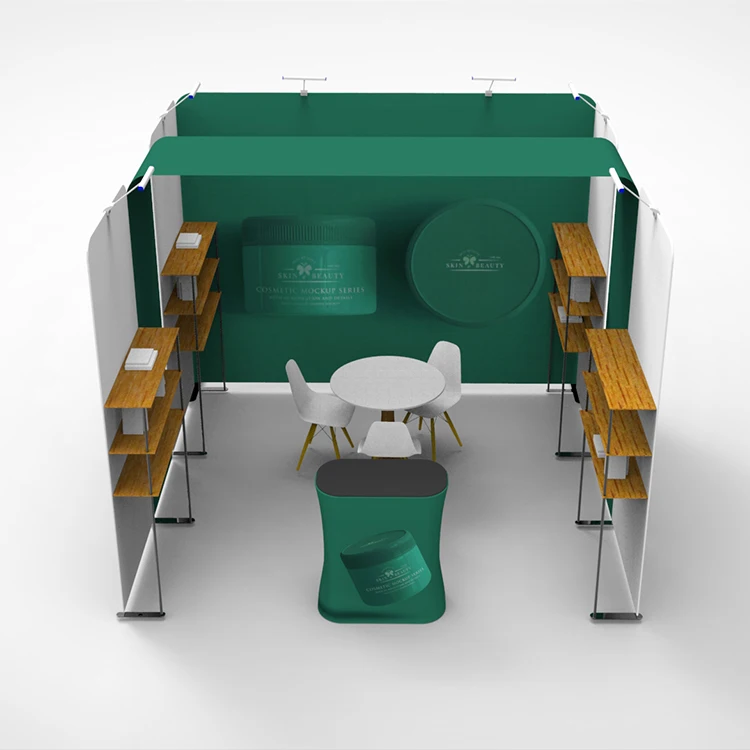  Новый дизайн многоразовый 3x3 двойной Печатный выставочный стенд с полками для торговой выставки