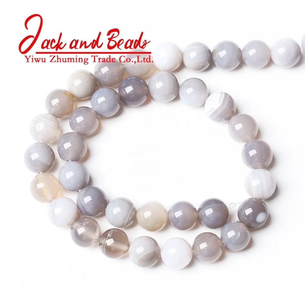 Natural Onyx Stone Gray Striped Agates Round Loose Beads for Jewelry Making