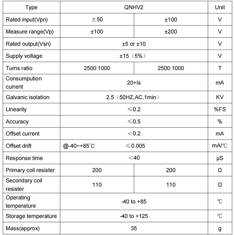 hall effect voltage transducer QNHV2 Input 50V 75V 100V Output 5V 10V 20mA hall ac dc voltage sensor factory