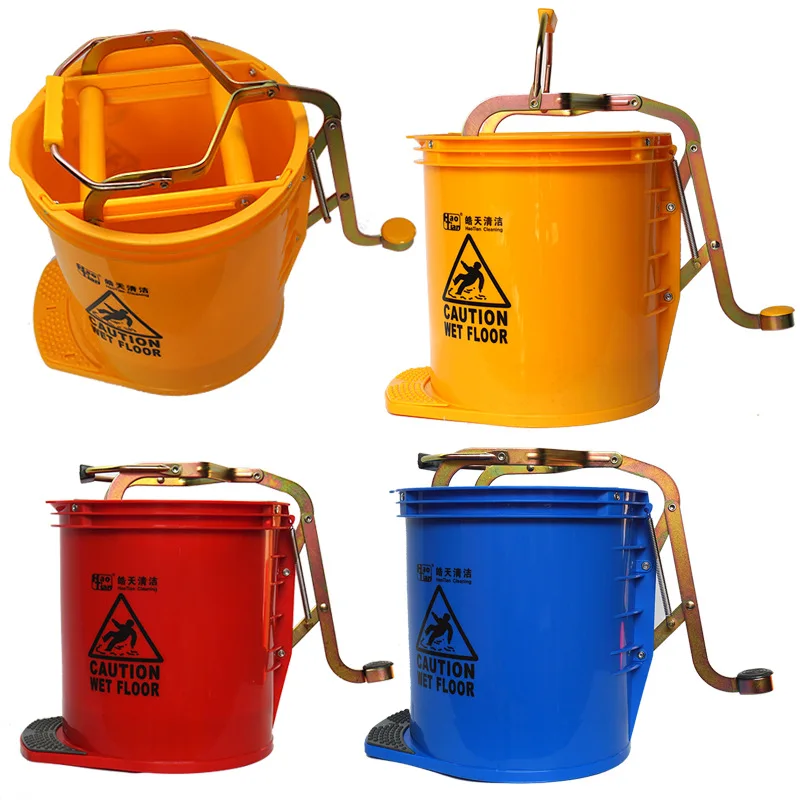 Hotel Cleaning Foot Squeezing Water Bucket Household Mop Wringer Hand Wash Free Single Barrel Squeezer 25L Wholesale