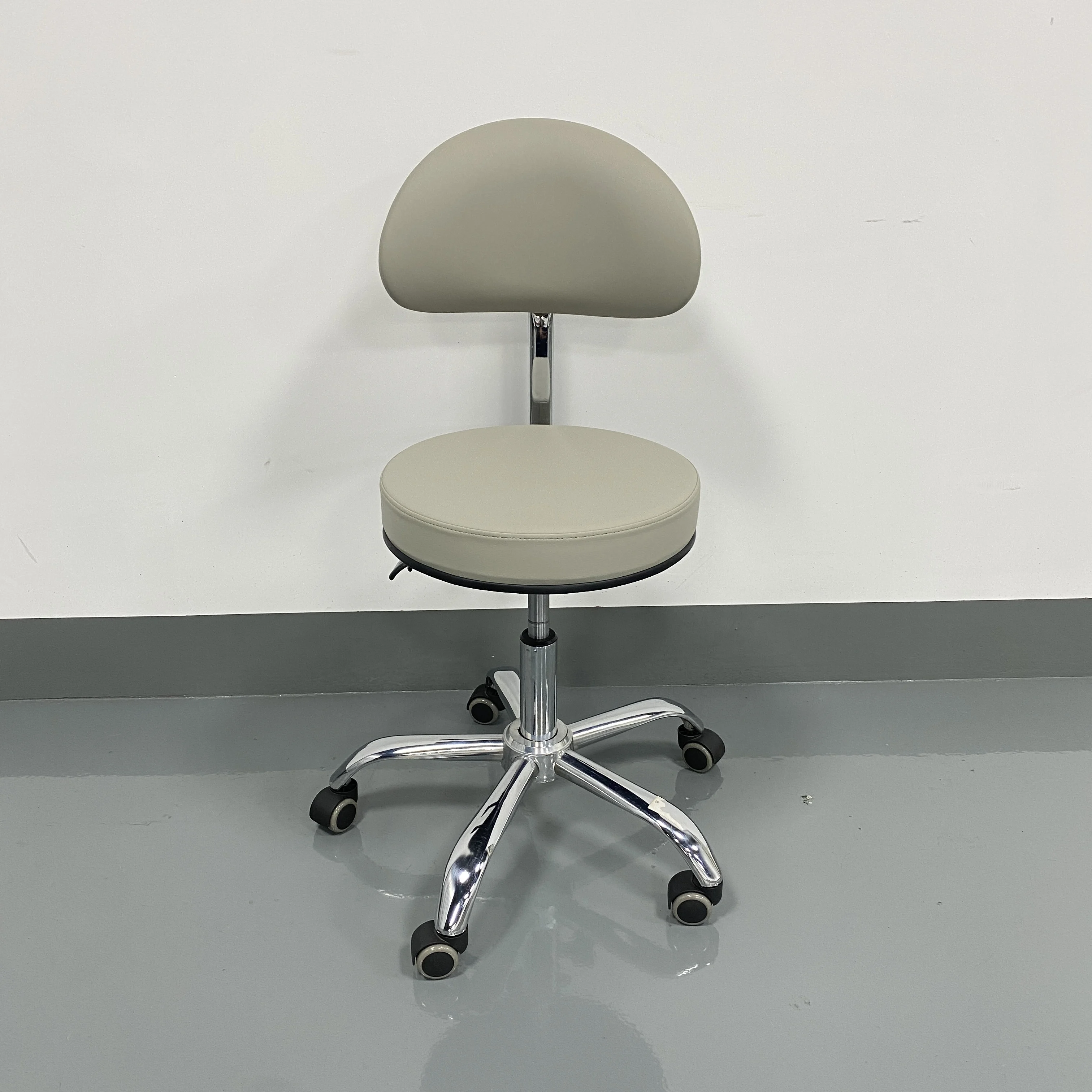 Round Rolling Stool PU Leather Height Adjustable Swivel Work SPA Medical Salon Stool Black