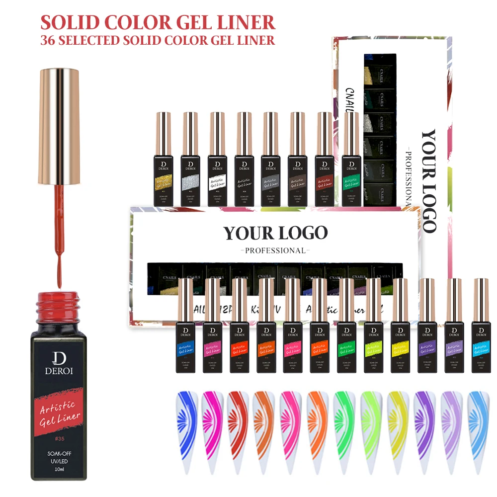 Deroi 36 colors painting liners gel UV nail gel paint Private Label kit Liner gel polish nails art