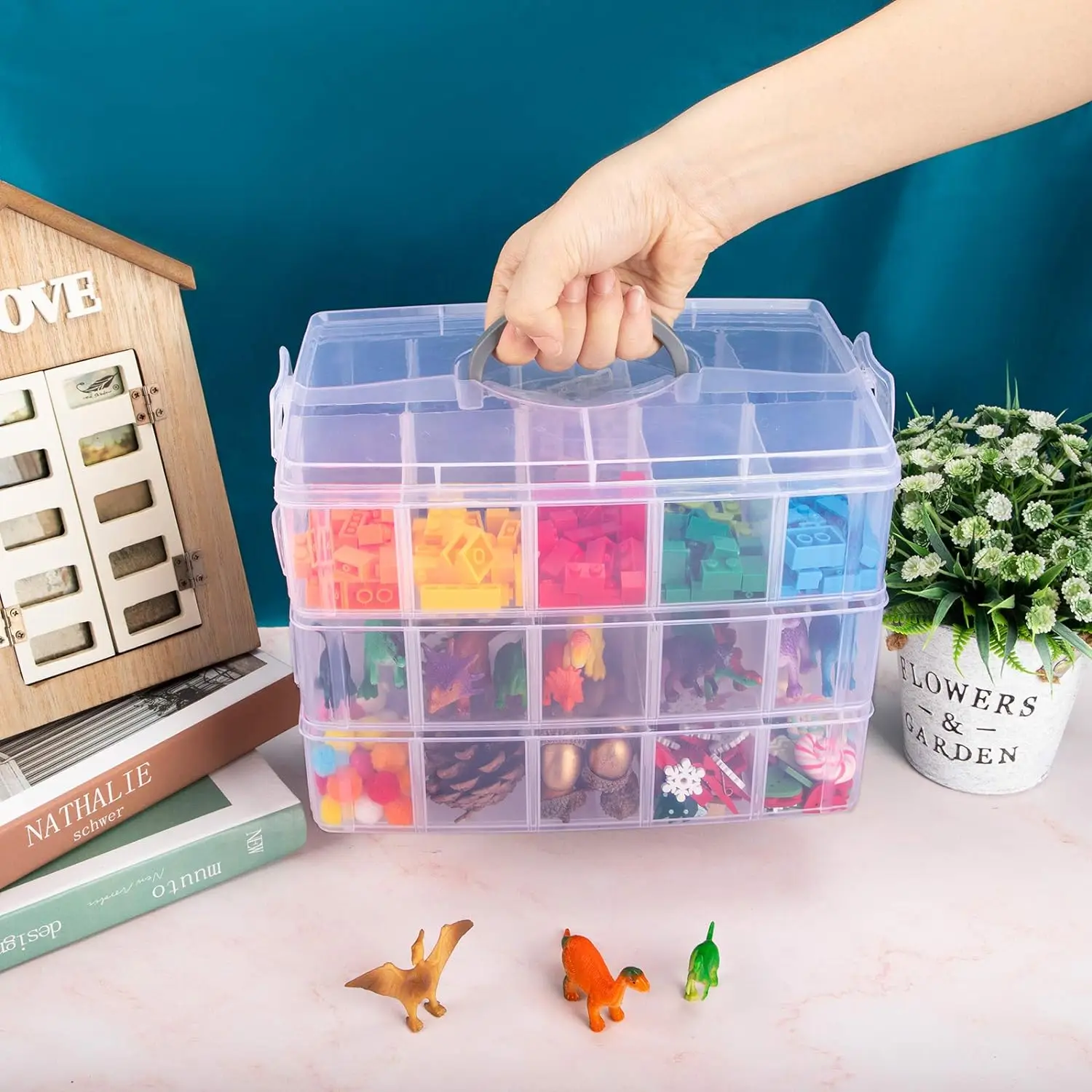 3 Layers Transparent Plastic Toys Storage Box With 30 Removable Plastic Storage Case Organizer Box