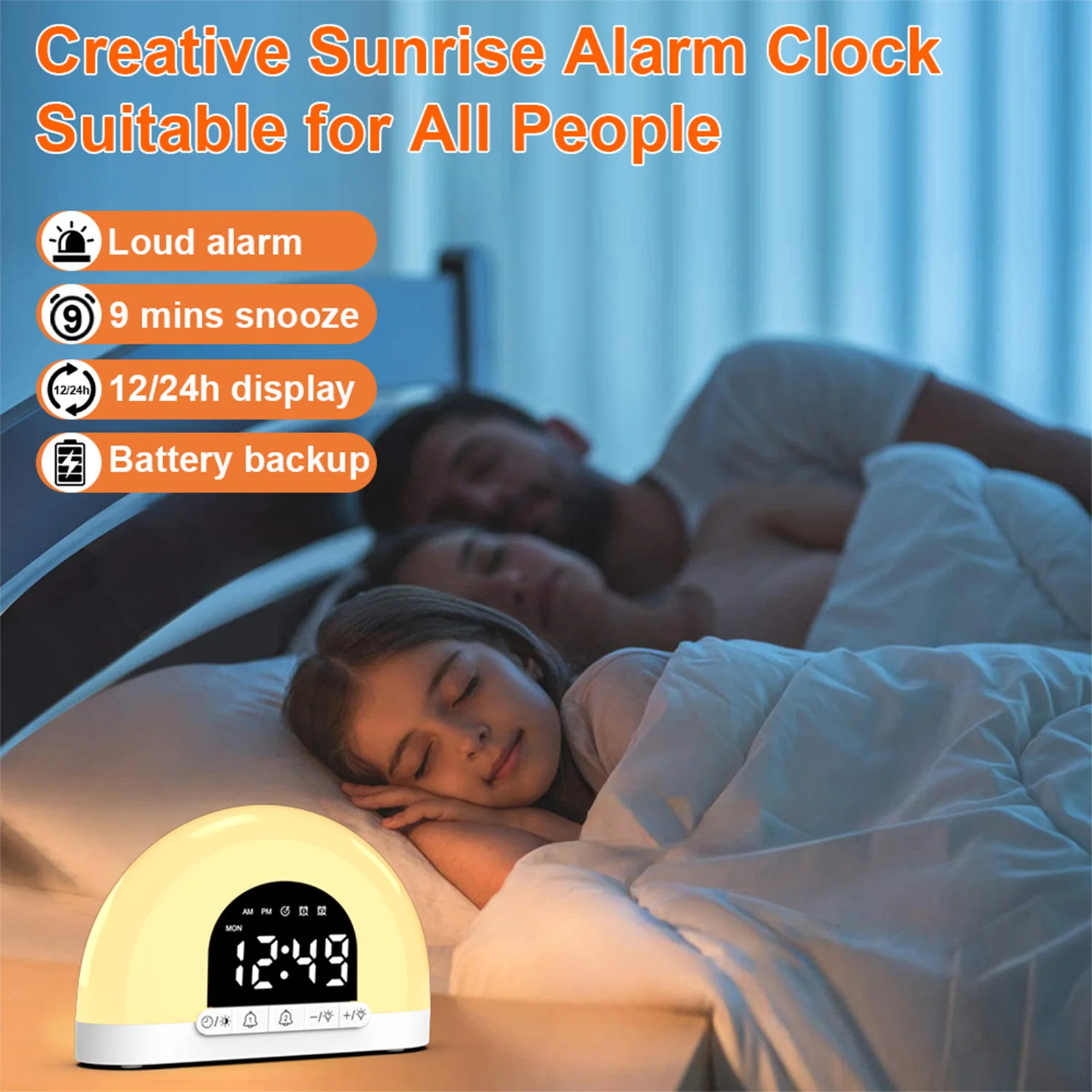 2025 Hot Selling Smart Wake Up Light  Kids Adults Bedroom Sunrise Simulation Sound Table Clock sunset