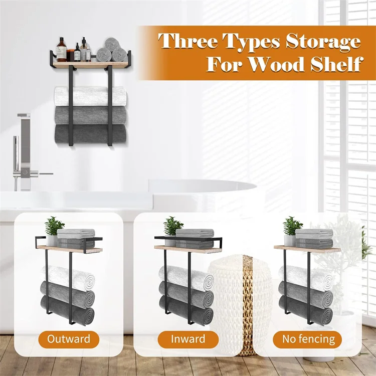 High quality wood and metal wall mount bath towel rack easy to install