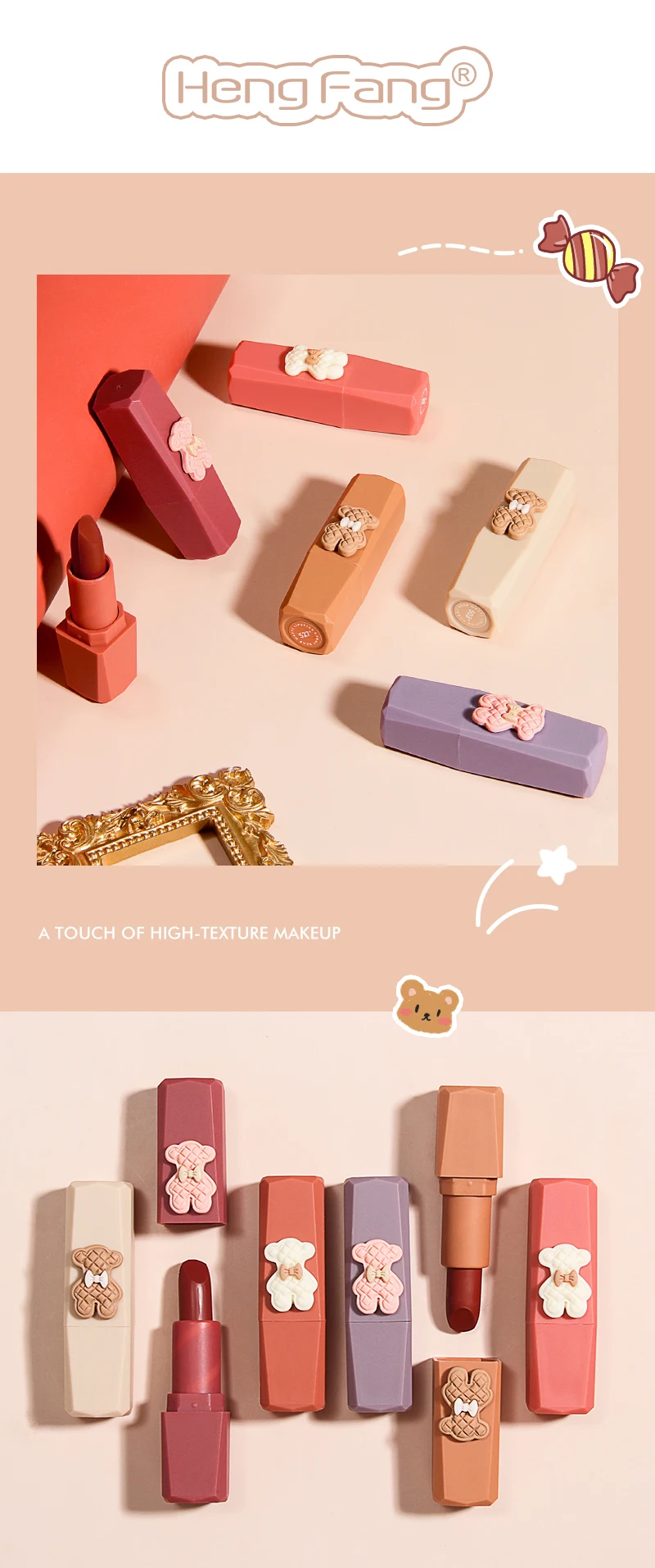 Fashion Korean  Bear  Lipstick design cute girl lip gloss private label double lipstick for young girl