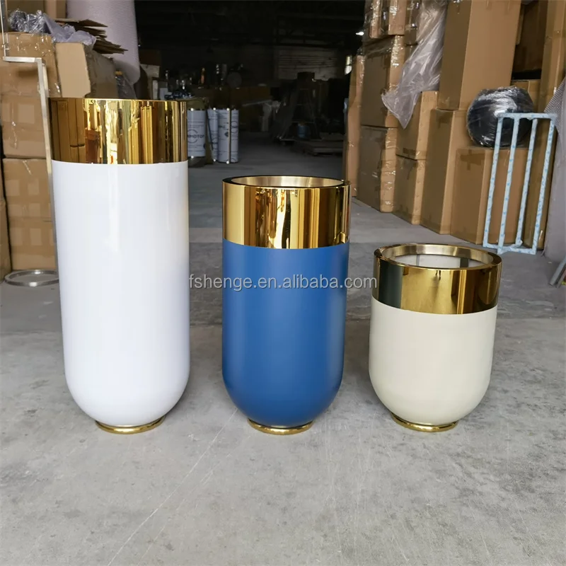 Luxury Indoor Tall Metal Matte White Flower Bowl Vase/ Gold Plants Pot For Custom
