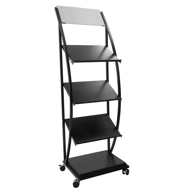 Customized Retail Floor Standing Magazine Rack Literature Shelf Stand Free Standing Metal Magazine Display Rack