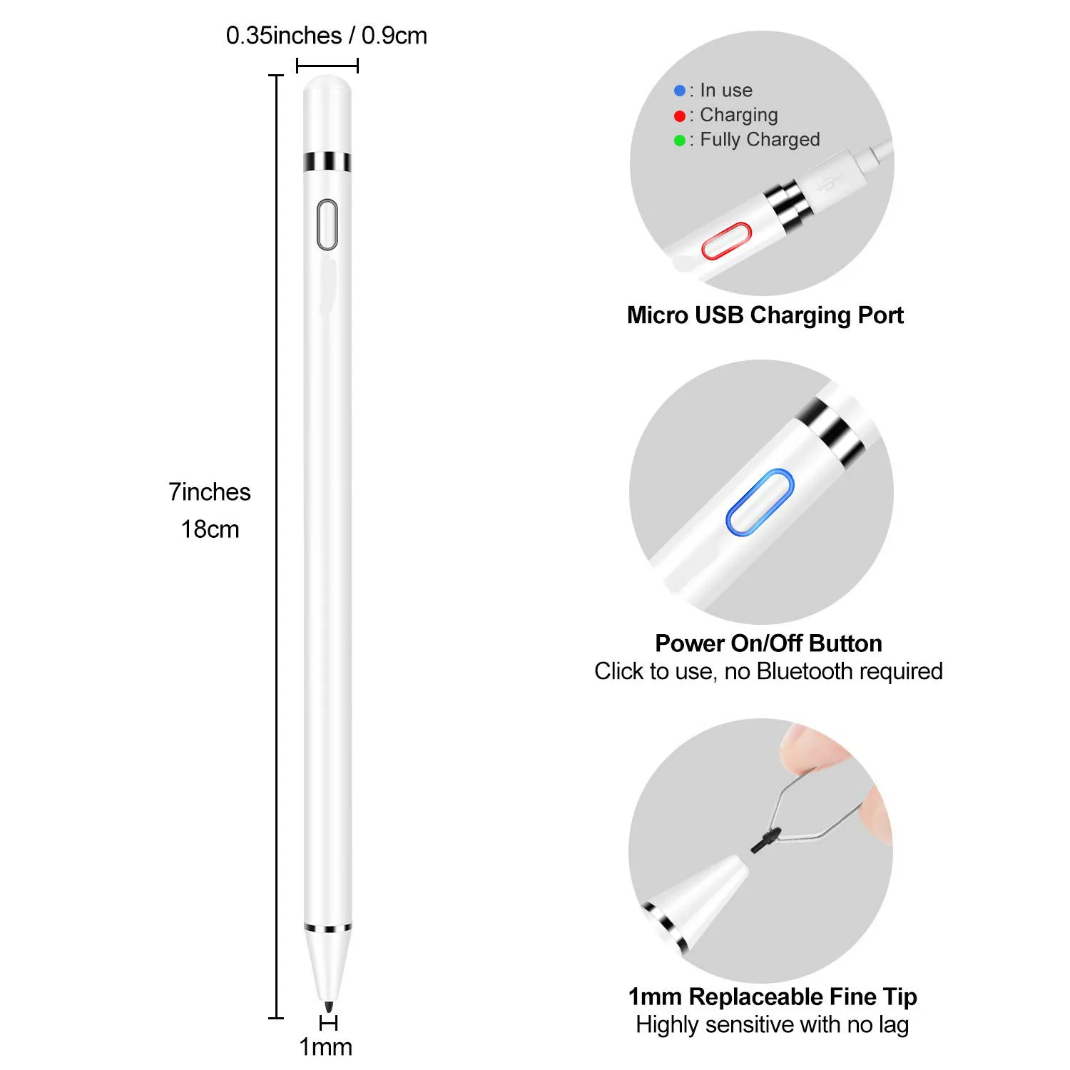 Upgraded Rechargeable Stylus Pen with Palm Rejection and 1.0mm Fine Tip for iPad 2018 & 2019 iPad Air Drawing Writing