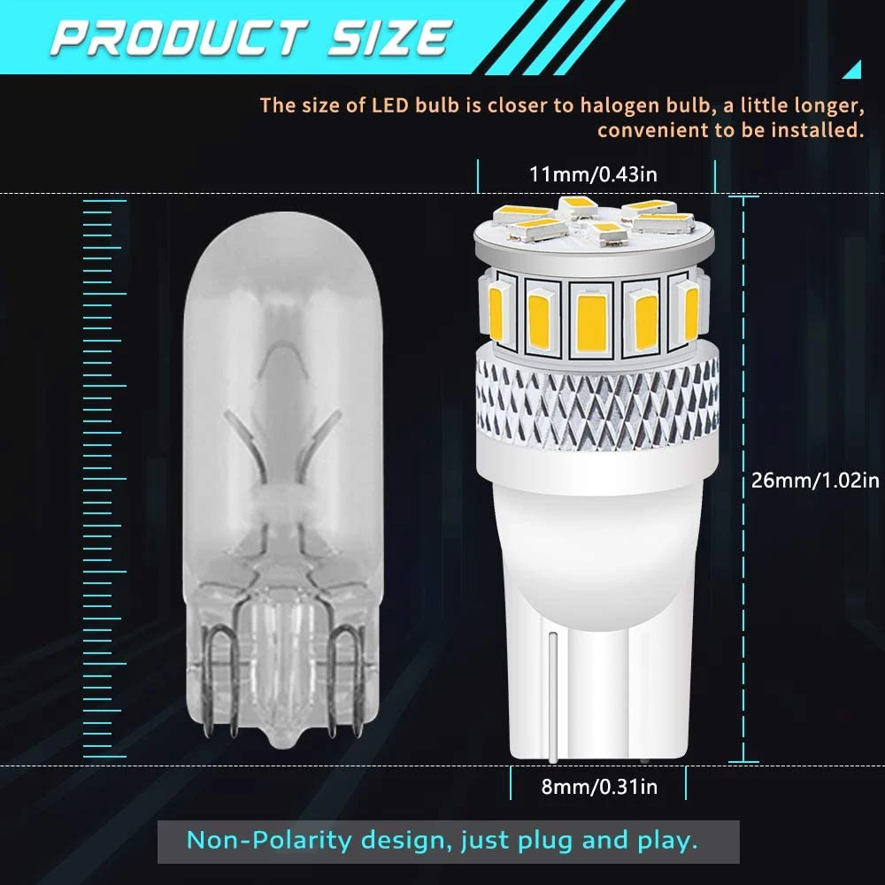 Extremely Bright 2200LM T10 194 168 Non-Polarity LED 3014 18SMD Dome License Plate Lights Dashboard Side Marker Light WG068