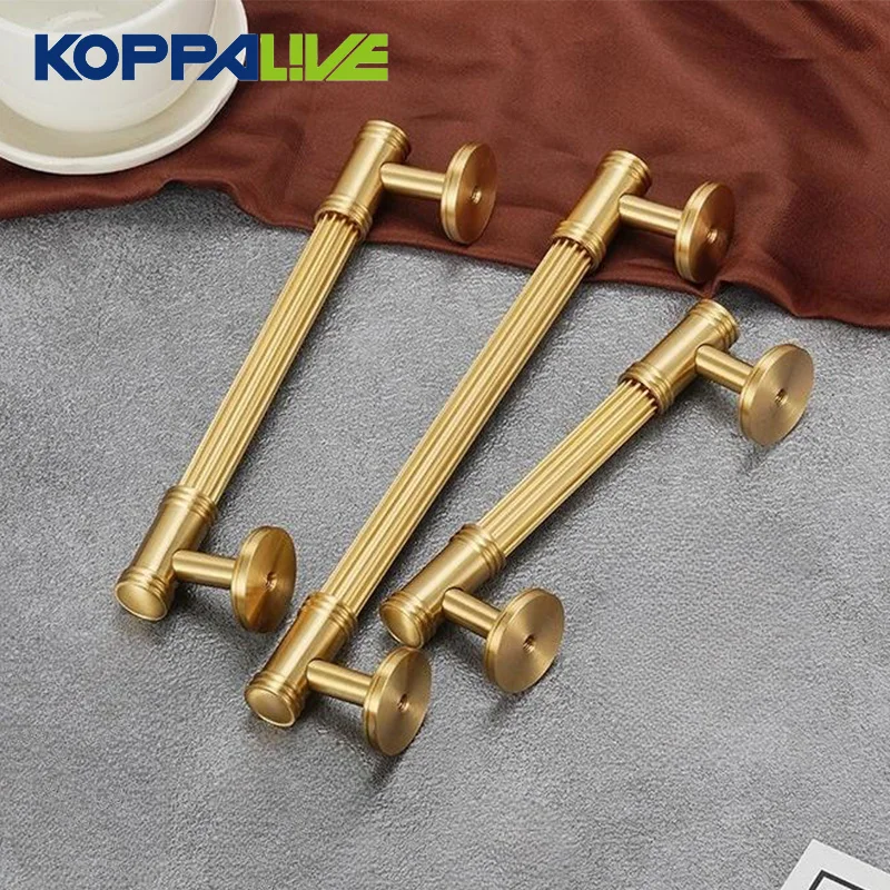 Современные латунные кухонные ручки для ящиков мебельная фурнитура вертикальная текстура американский ретро шкаф шкафа