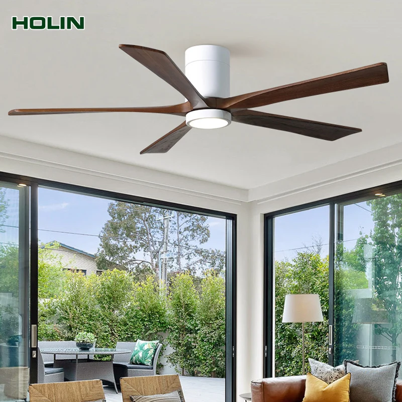5 wood Level Wind Speeds 52 Inch 5 Blades DC Motor Ceiling Fan Remote Control Led Ceiling Fan With Light