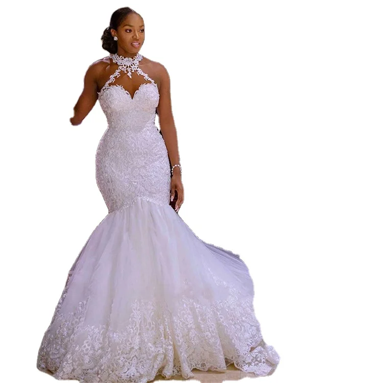 Платье свадебное с юбкой годе кружевное V образным вырезом и открытой (1600726709471)
