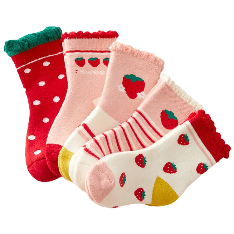 Fashionable Strawberry Lace-Colored Knee-Length Cotton Socks for Baby Girls Long Toddler Socks for Winter Candy Colors