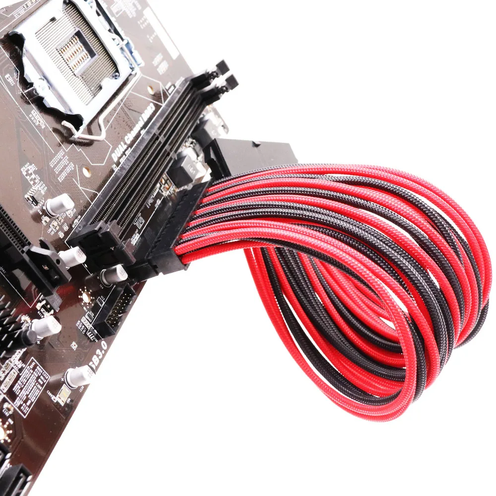 Hot  Sale Product Sleeved Extension Cord 24p Power Supply  Extension Wire Power Cords  30cm 16AWG Nylon ODM Extension Cable