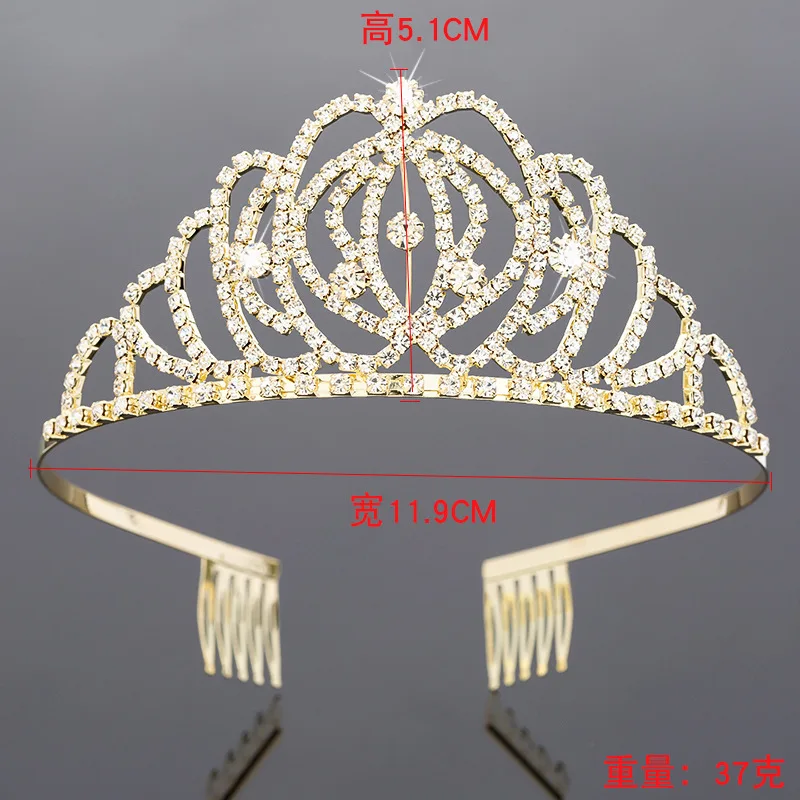 Wholesale Korean version of rhinestone hair band children princess crown birthday cake decoration gold crown tiara with comb