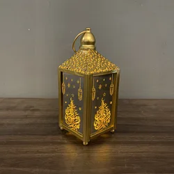 Dropshipping LED Iron Wind Lamp EID Ramadan Lantern Lamp Ornament Home Decoration Arabic Islam Muslim Ramadan Hanging Lanterns