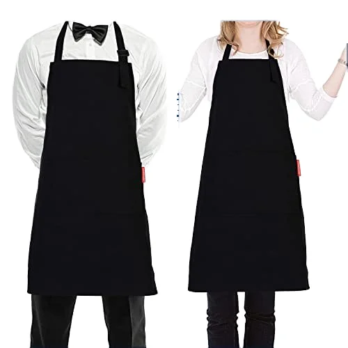 100% Cotton Black Kitchen Apron With Custom Design& Colors Adjustment Straps Chef Apron Friendly Cotton Cooking Apron