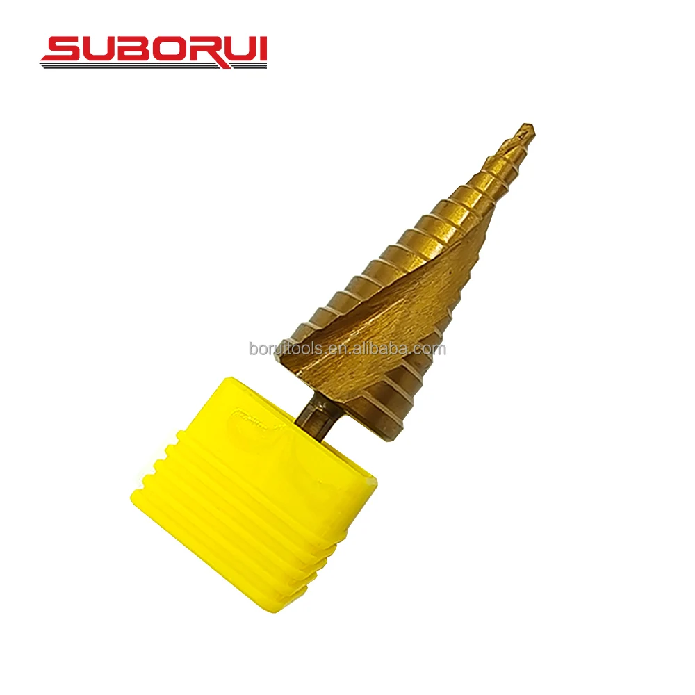 SUBORUI Spiral Straight Groove Step Drill Titanium HSS Step Drill Bit Wood Hole Cutter Core Drilling Tools Brocas Escalonadas