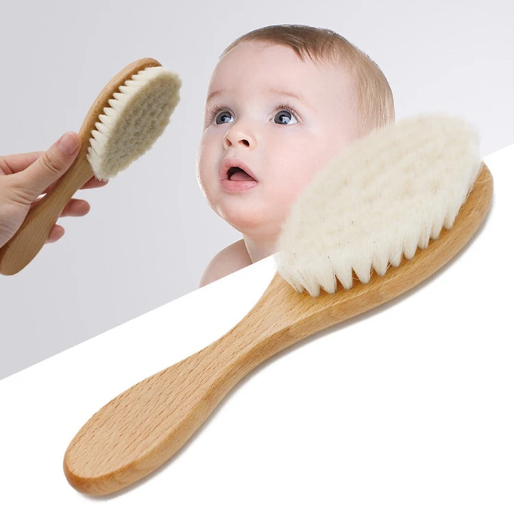 
High quality wood wool baby hair brushes kids children care brushes with handle anti-static 