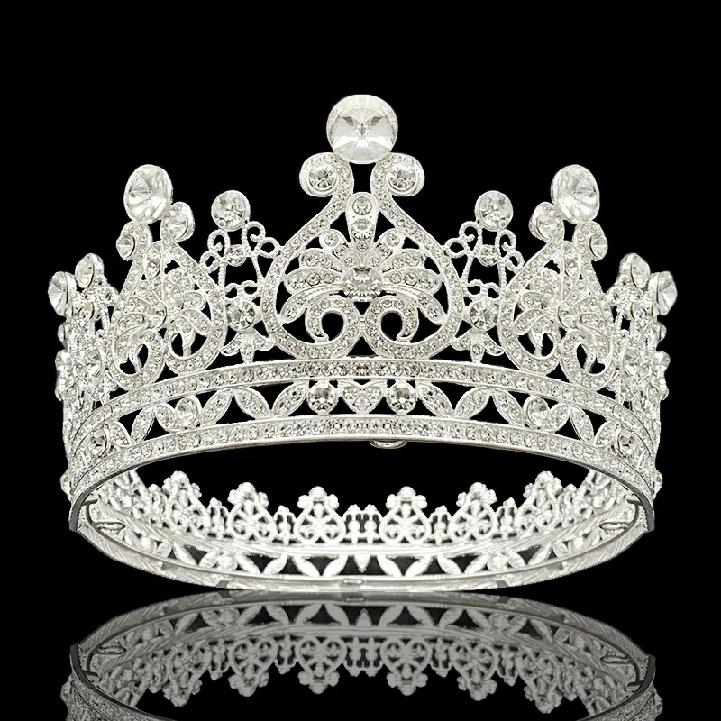 Wholesale Bridal Jewelry Crown Birthday Cake Decoration Alloy Rhinestone Wedding Tiara Baroque Hair Accessories Round Crown