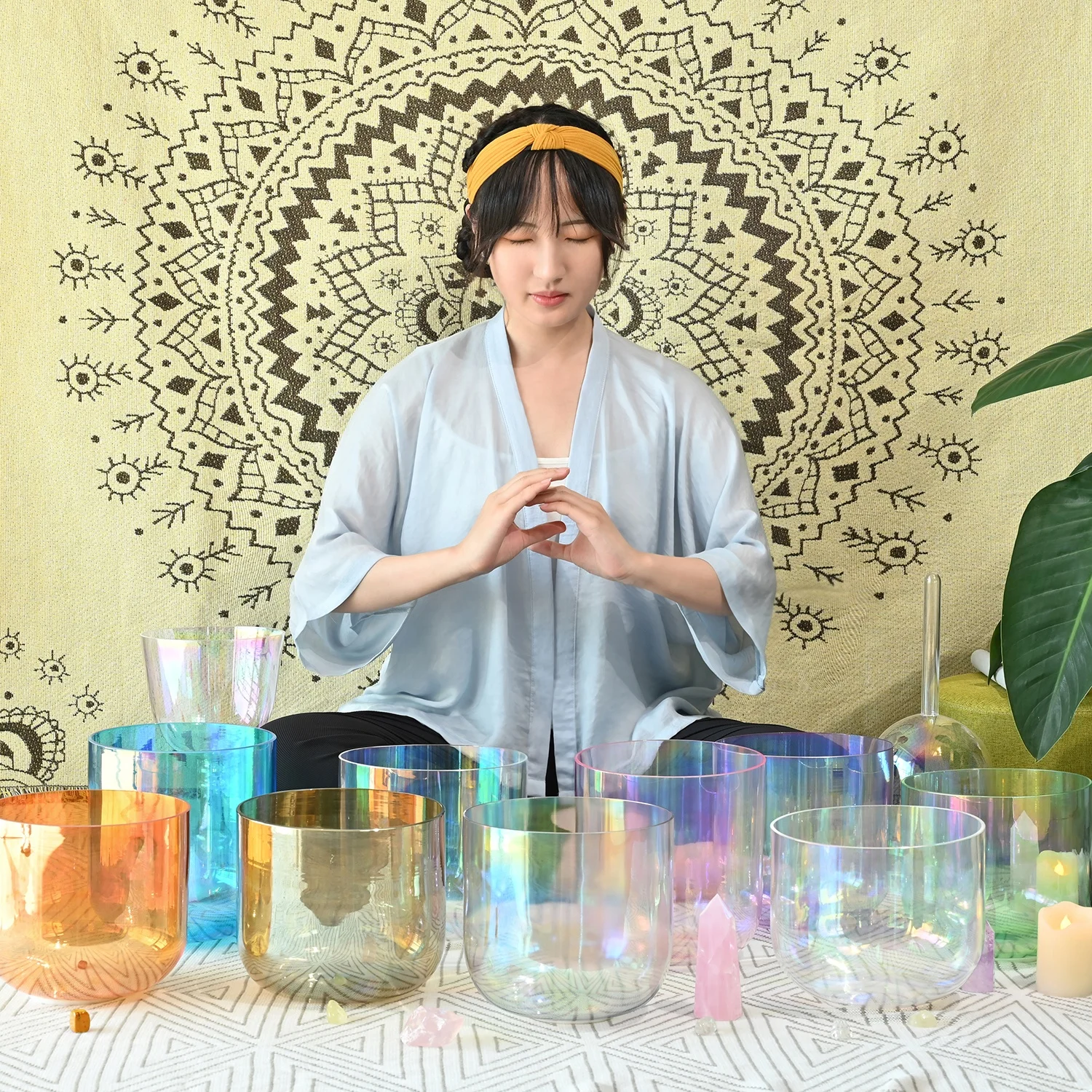 SUCCESS Aurora Colorful Transparent Alchemy Crystal Singing Bowl Amazing Sound Clear Bol Chantant Avec Poigne Lumire Cosmique