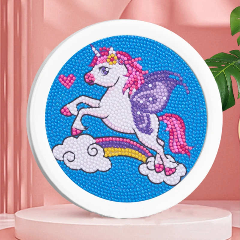 Cartoon unicorn framed diamond art kit for girls diamond dots painting for kids with round frames