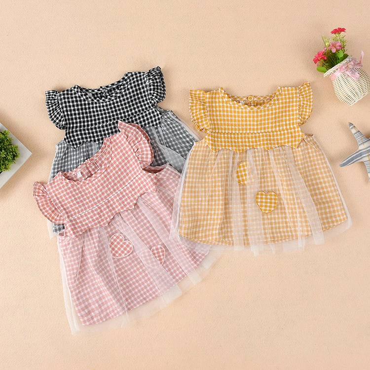 
Bulk Buy Wholesale Kids Clothing Cute Infant Newborn Summer Ruffle Mesh England Style Mini Baby Plaid Dress 