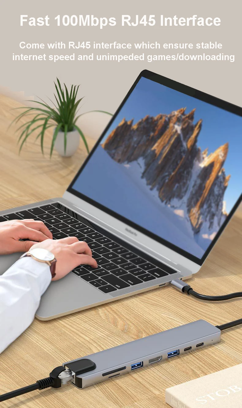 8 в 1 док-станции 4K HD Ethernet TF карты SD USB 3 0 типа C для RJ45 портов HUB macbook адаптер