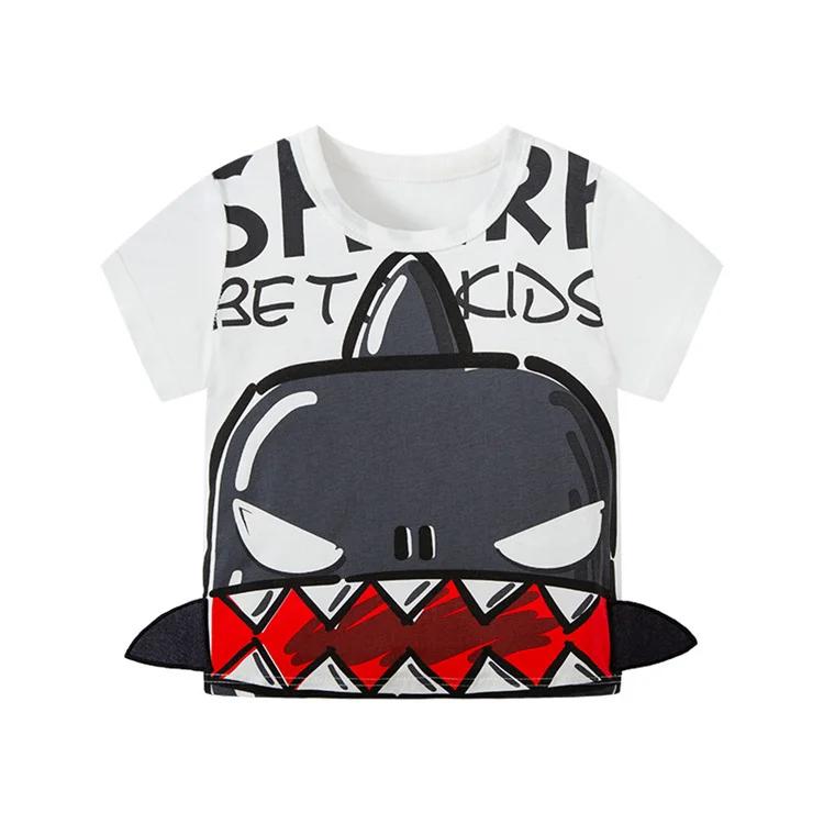 2022 children 3D cartoon shark top clothes short sleeve baby toddler cotton t shirt kids boys