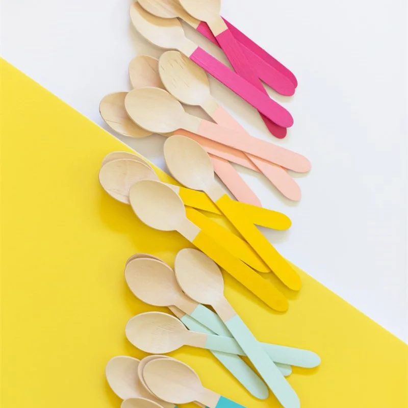 Disposable colorful wooden Dessert Spoon