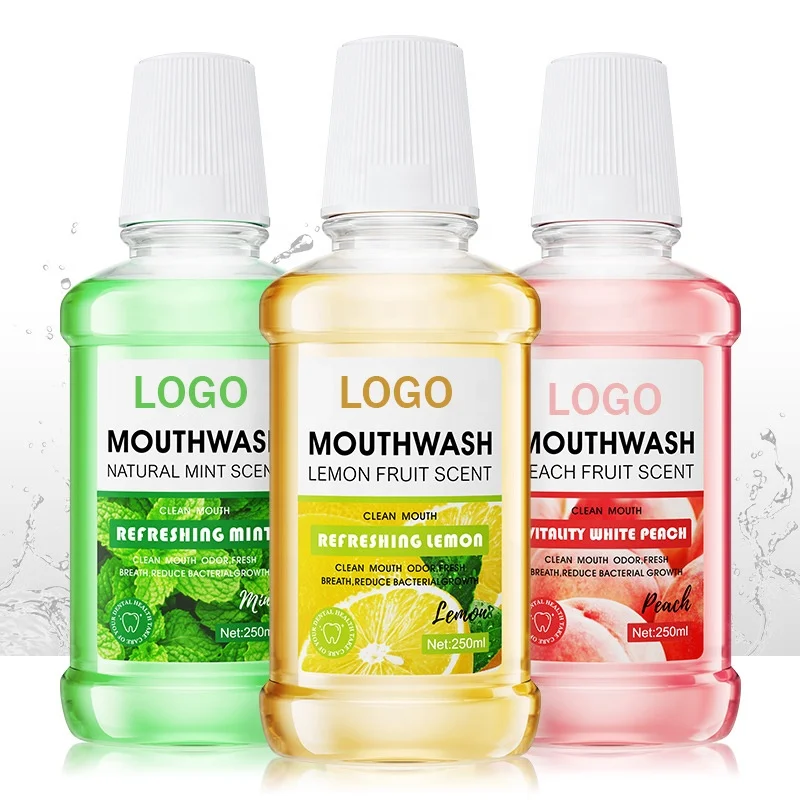 Private Label OEM Customized Natural Lemon Oil Mint Peach Whitening Teeth Wash Cool Oral Care Deep Clean mouth wash mouthwash