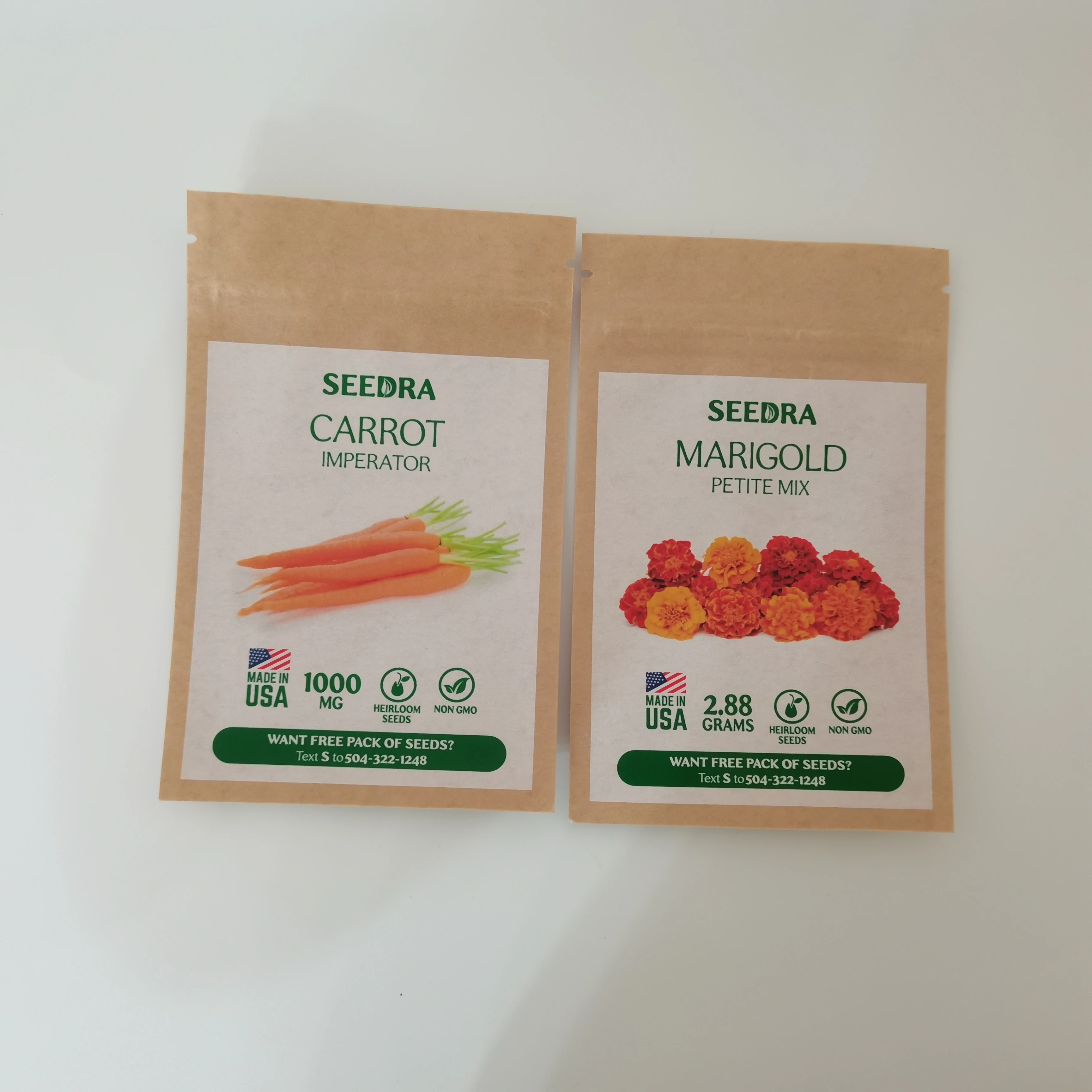 Digital printing kraft paper compostable customized vegetable seeds packaging bags