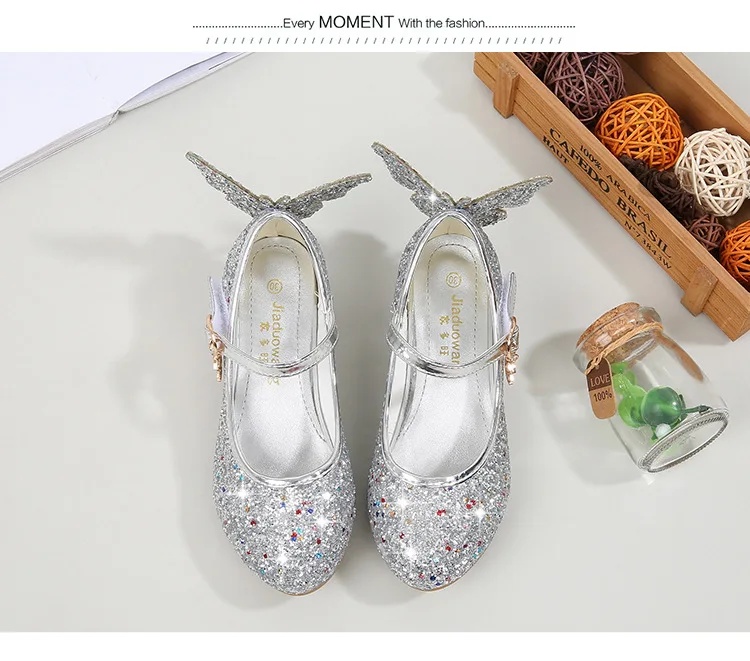 
Fashion Children Princess Leather Crystal Kids Dress Shoes High Heels 
