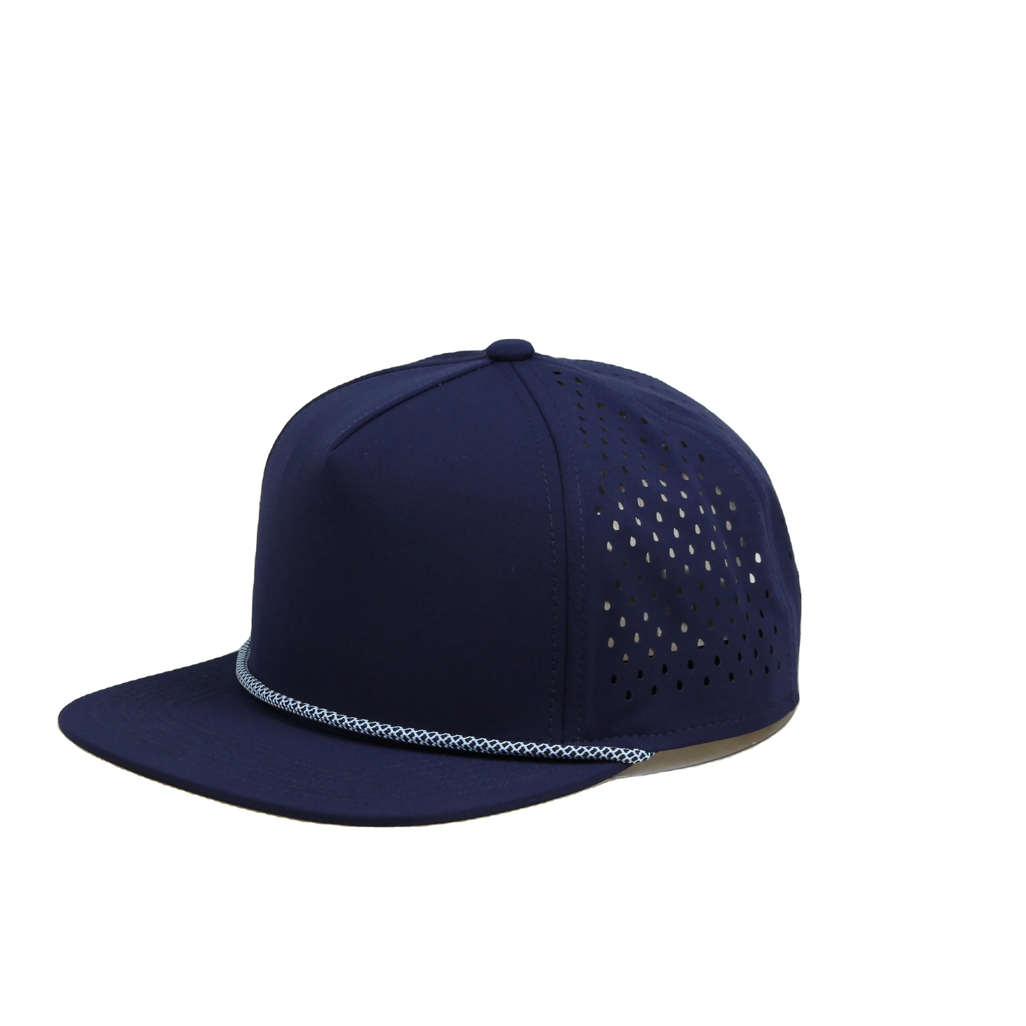 Custom 5 Panel Rubber Pvc Logo Rope Waterproof Laser Cut Drilled Hole Perforated Hat