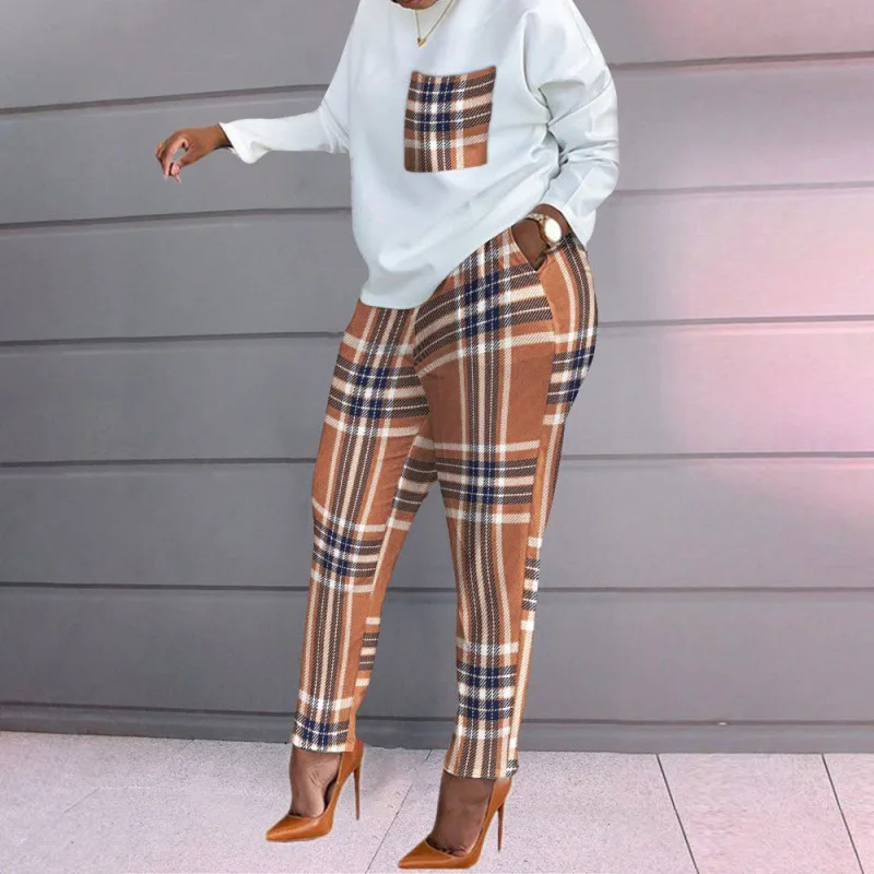 Spring Fashion Print Long Sleeve Plus Size Two Piece Pants Women Casual Fire Set