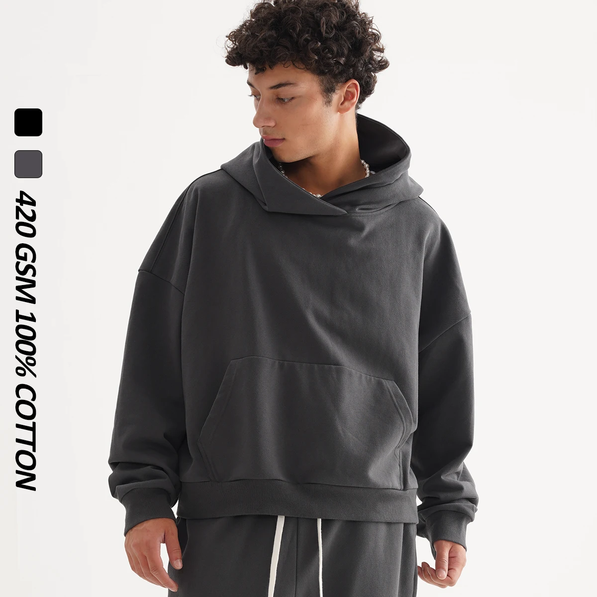 Custom embroidery logo oversized streetwear manufacturer french terry heavyweight boxy men hoodie 420 gsm