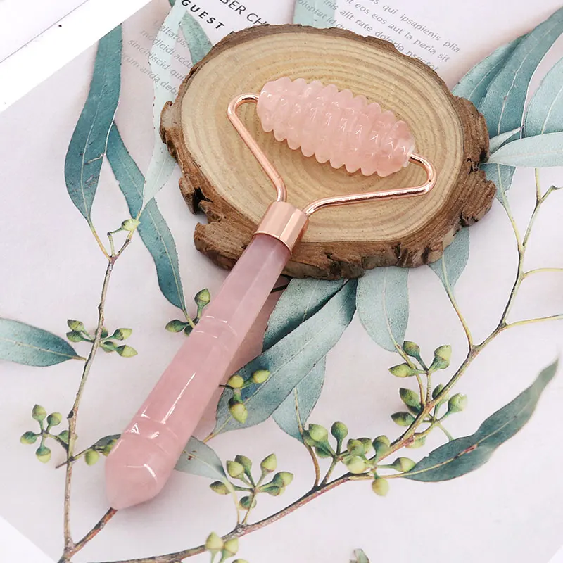 Beauty Slimming Facial Massager Guasha Rose Quartz Jade Single Head Roller Massage Gus Sha