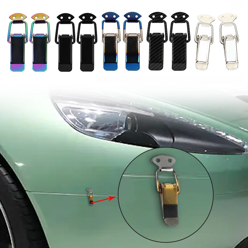 Racing 2 Pcs Car Hood Clip Hasp Security Hook Car Bumper Quick Release Fasteners Lock Kit