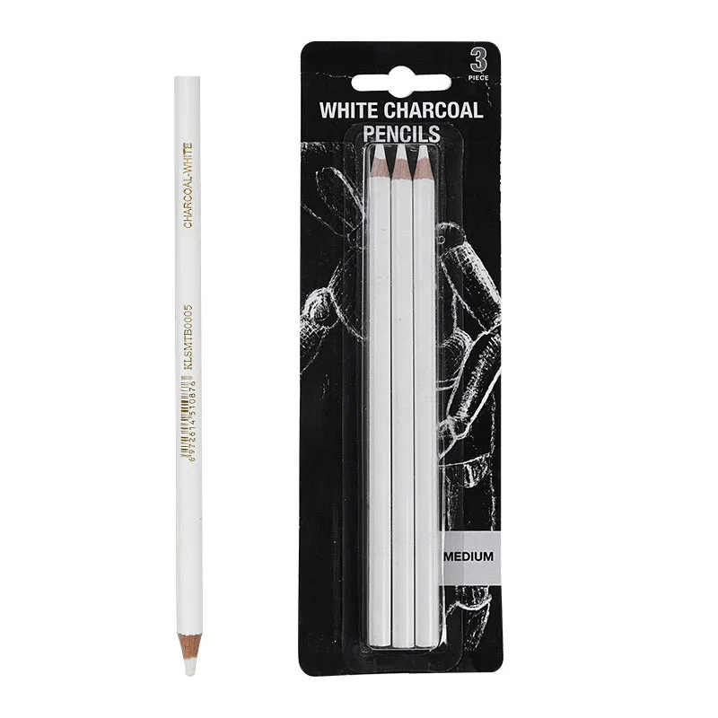 Meihui 3 Pieces Sketch Highlight White Chalk Charcoal Pencils Set for Drawing for Drawing Sketching Shading Blending