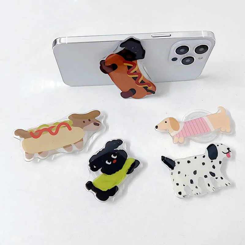 Hot Sale Puppy Dachshund Dog Desktop Stand Holder for Mobile Phone Custom Cartoon Transparent Epoxy Acrylic Phone Grip