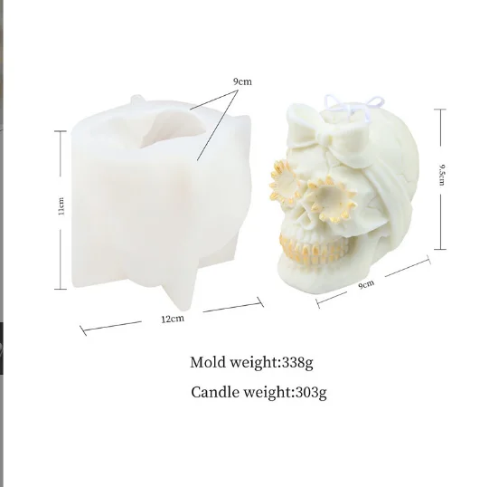 12806 DIY Resin Halloween Silicone Candle Mold Skull with Flowers Candle Mold