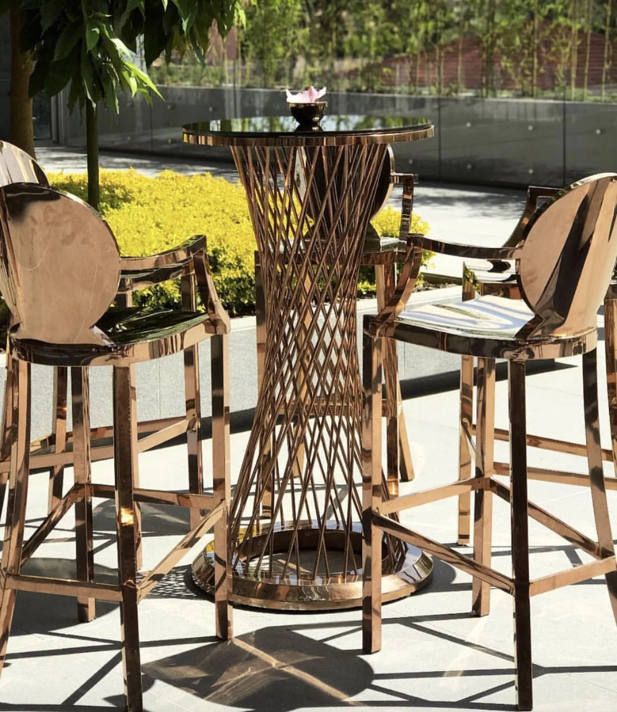 glass top gold stainless steel frame bar cocktail table for party